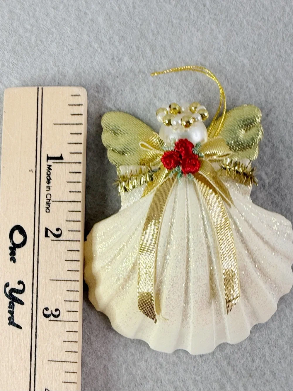 Vintage Handmade Glitter Angel Ornament Made With Real Sea Shell